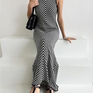 NWOT Black & White Striped Maxi Dress, OS